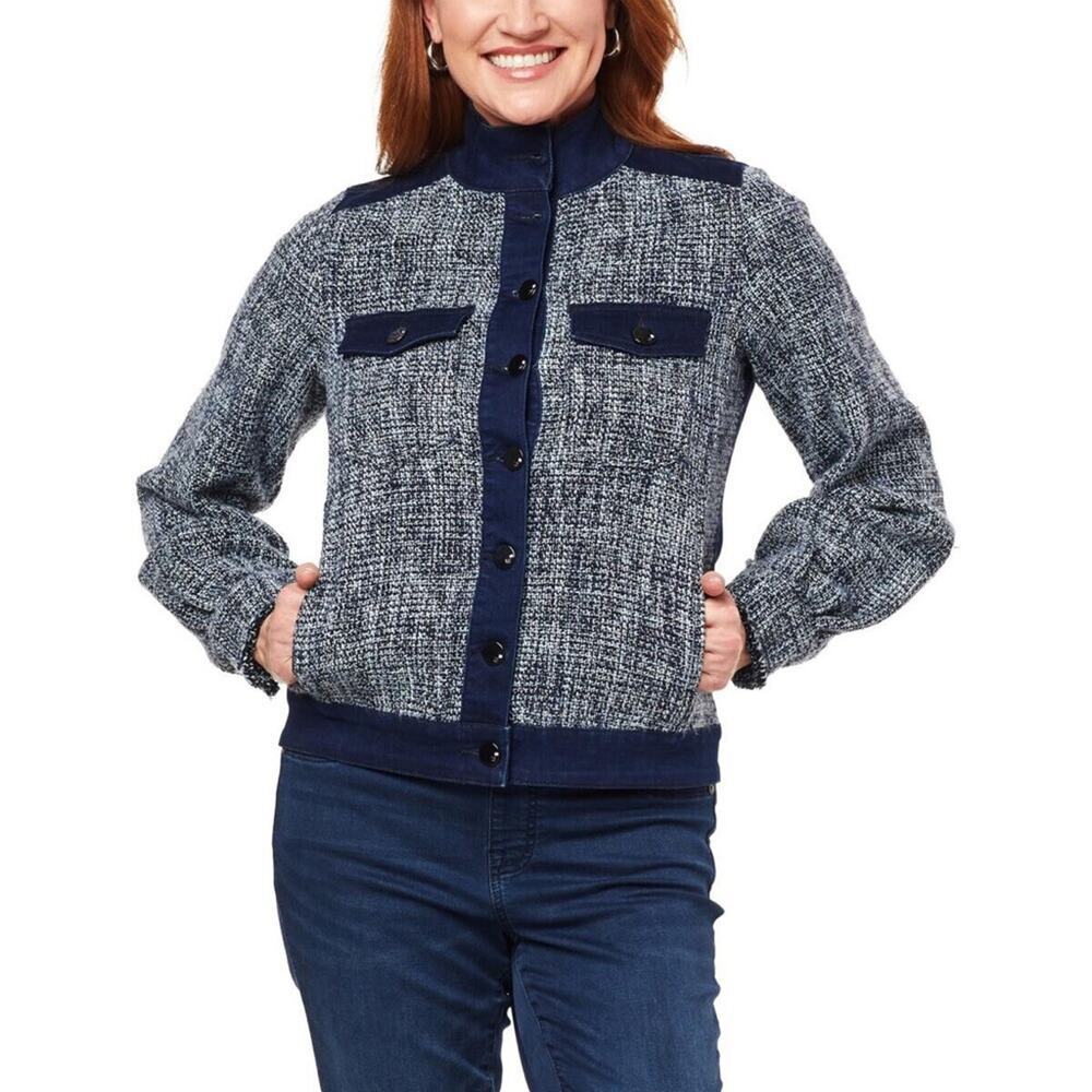 DG2‎ by Diane Gilman Mixed Media New Classic Stretch & Boucle Jacket- Indigo-L
